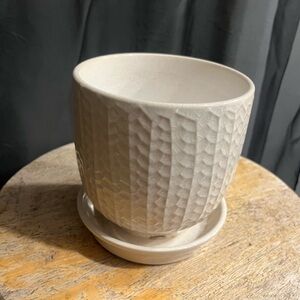 Neutral Textured Ceramic Plant Pot with Saucer